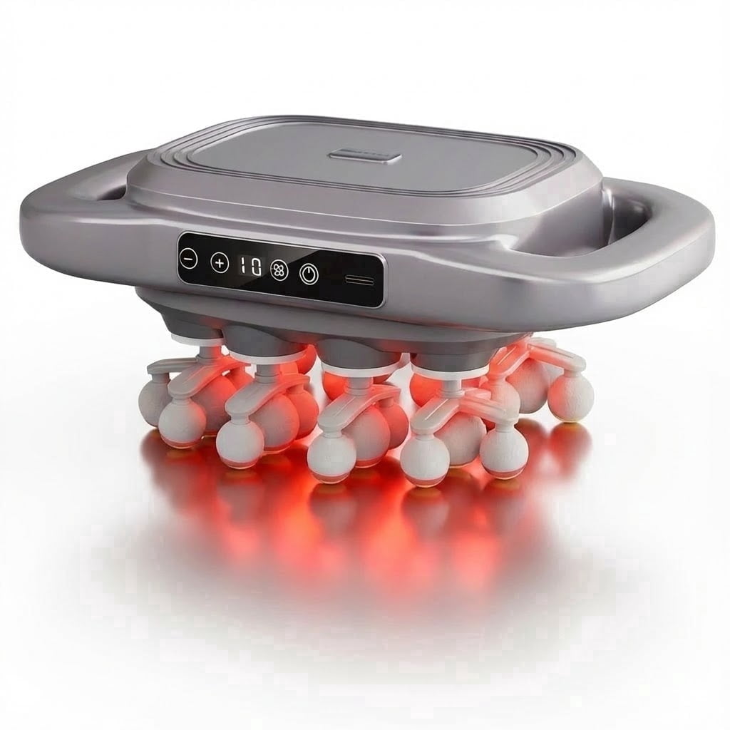 28-Head Cordless Massage Gun with Red Light, 13800RPM Dual-Grip Deep Tissue Massager - Gray