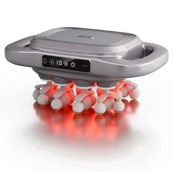 28-Head Cordless Massage Gun with Red Light, 13800RPM Dual-Grip Deep Tissue Massager - Gray