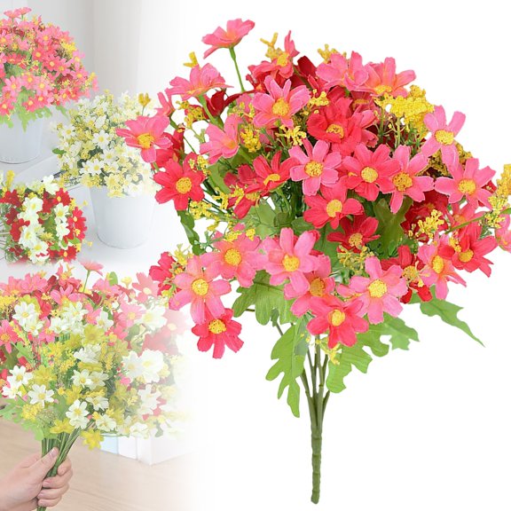 28-Head Faux Flower Bunch, Red White Green Blooms for Christmas Centerpiece or Wreath, DIY Craft Project for Home Decor or Holiday Party Table, 13" Long, By Harlik