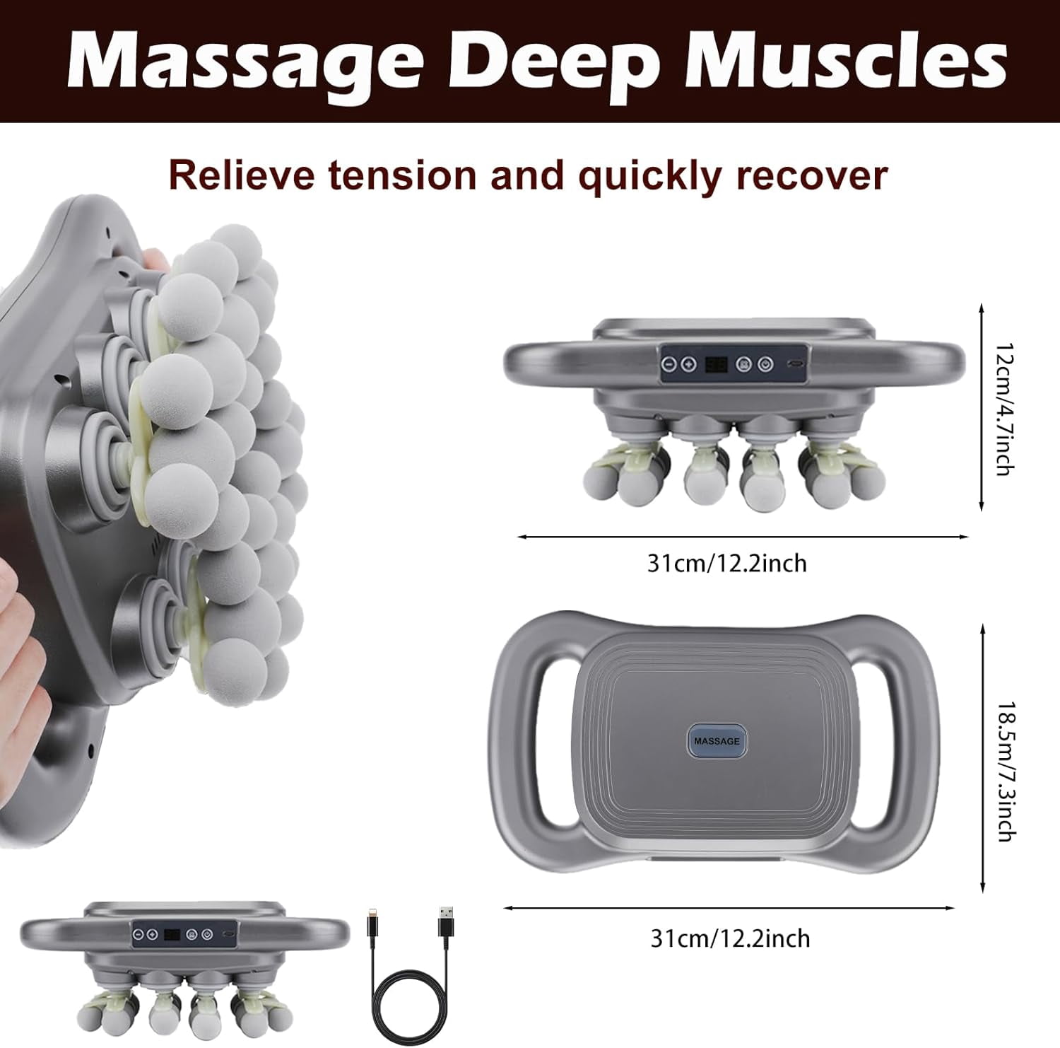 28-Head Massage Gun Set, Deep Tissue Percussion Massager with 9 Modes and 9 Adjustable Intensities, Quiet Muscle Massage Gun for Back Shoulders Legs Waists - Dark Grey