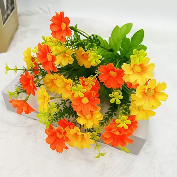 28 Heads Artificial Fake Flowers, Jumping Orchid Chrysanthemum, Small Daisy Bouquets, Realistic Faux Floral Stems, Easter Decor, Home Table Vase Decor for Wedding Party Living Room, 13*8.7in, D