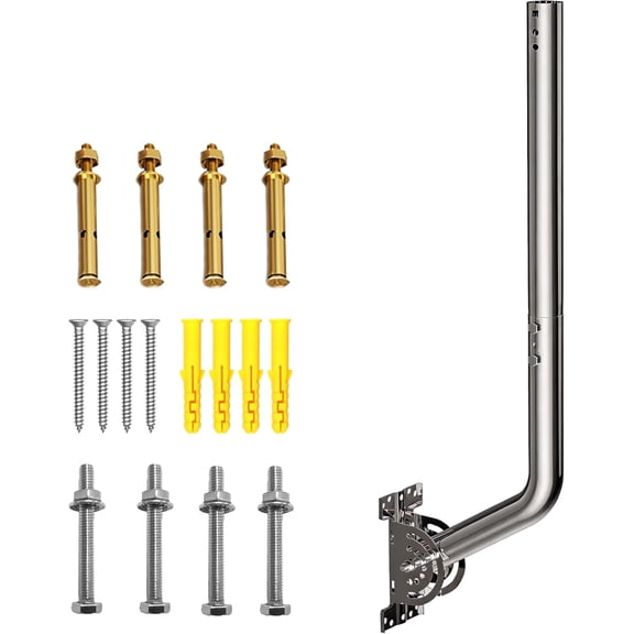 28" Heavy Duty Adjustable Antenna Wall Mount  430 Stainless Steel J-Pole Solid Mast Bracket for Starlink (Adapter Required), TV Antennas, Weather Stations  1.38" OD Pivot Base (Silver)