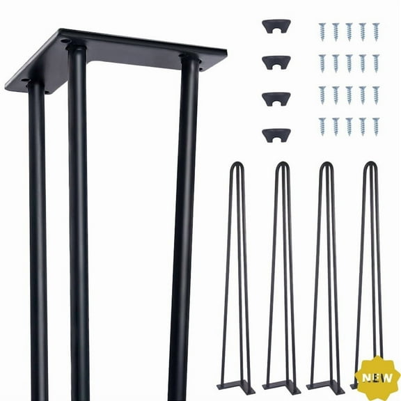 28" Heavy-Duty Hairpin Legs (8-Pack), Industrial Steel Table & Desk Risers w/ Scratch-Free Rubber Pads - DIY Furniture Upgrade, Black