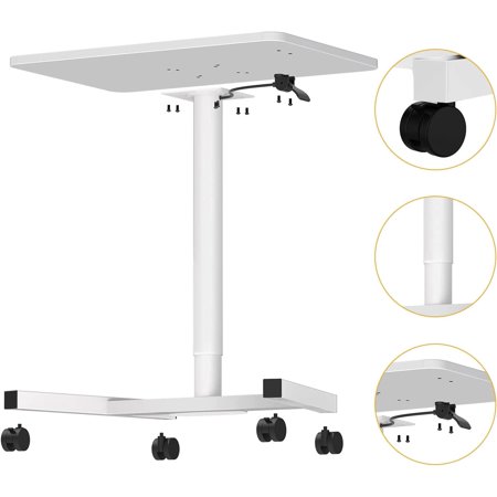 28" Height Adjustable Rolling Desk with Mouse Pad, Mobile Standing Desk Laptop Stand Desk Rolling Cart, Height Adjustable from 29.52" to 44.8" (White)