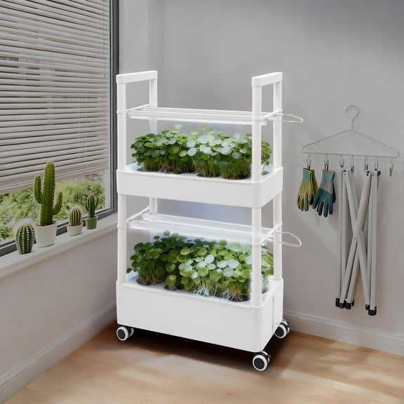 28-Hole Hydroponic Growing Kit 2 Tier Rolling Planting Equipment Set for Indoor
