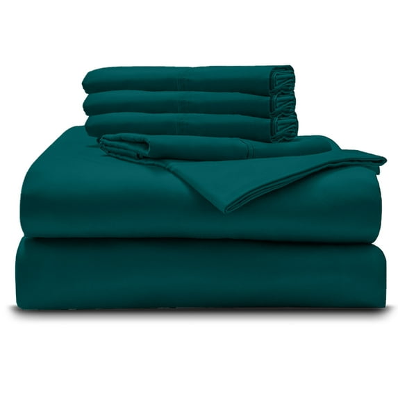 28-INCH EXTRA DEEP POCKETS - 6-PC Bedding Set- 100% Organic Cotton Bed Sheet Set 700 Thread Count - Teal Blue, Twin
