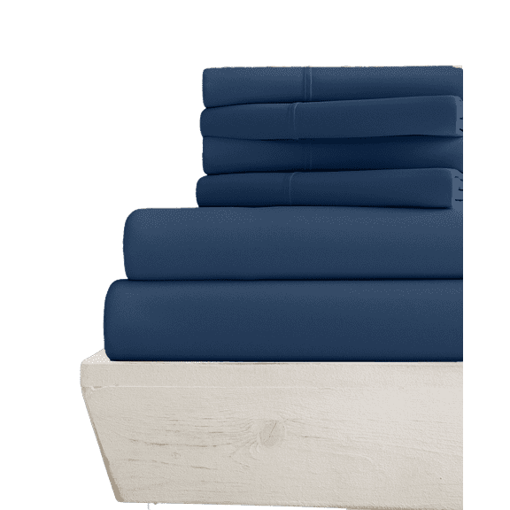 28-INCH EXTRA DEEP POCKETS - 6 PC Queen Sheet Set - (Extra Pillowcases, Fitted & Flat) 600-Thread-Count 100% Egyptian Cotton, Soft Breathable - Long Staple 600TC Cotton- Mediterranean Blue
