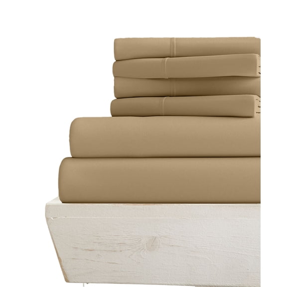 28-INCH EXTRA DEEP POCKETS - 6 PC Short King Sheet Set - (Extra Pillowcases, Fitted & Flat) 400-Thread-Count 100% Egyptian Cotton, Soft Breathable 400TC Cotton- Taupe