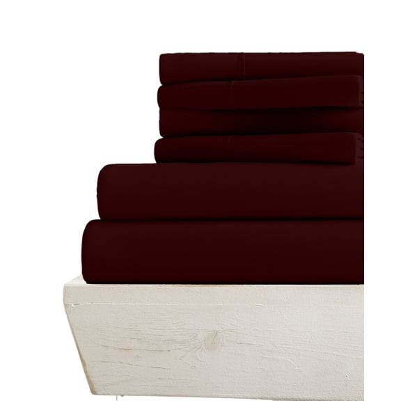 28-INCH EXTRA DEEP POCKETS - 6 PC Short Queen Sheet Set - (Extra Pillowcases, Fitted & Flat) 600-Thread-Count 100% Egyptian Cotton, Soft Breathable 600TC Cotton- Wine