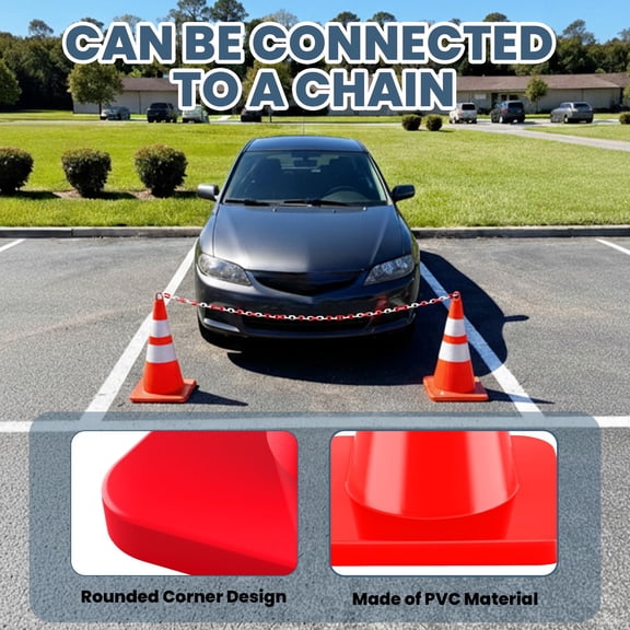28 Inch 12 Pack Connectable Traffic Cones, Durable PVC Weighted Base for Construction Zone Parking Lot Warehouse Sports Training