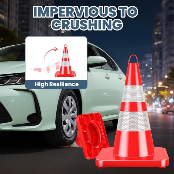 28 Inch 12 Pack Heavy Duty Traffic Cones, Waterproof Sunproof and Crush Resistant with High Resilience, 360 Reflective Collar, One Person Quick Setup for Multi-scene Safety Warning