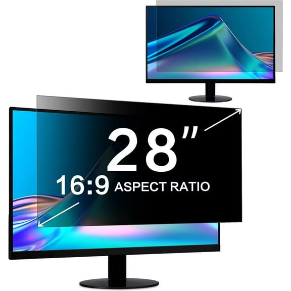 28 Inch 16:9 Computer Privacy Screen for Widescreen Monitor, 28 inch Removable Anti Blue Light Glare Eye Protection Shield, Black Blackout Anti Spy Desktop Security Private Filter