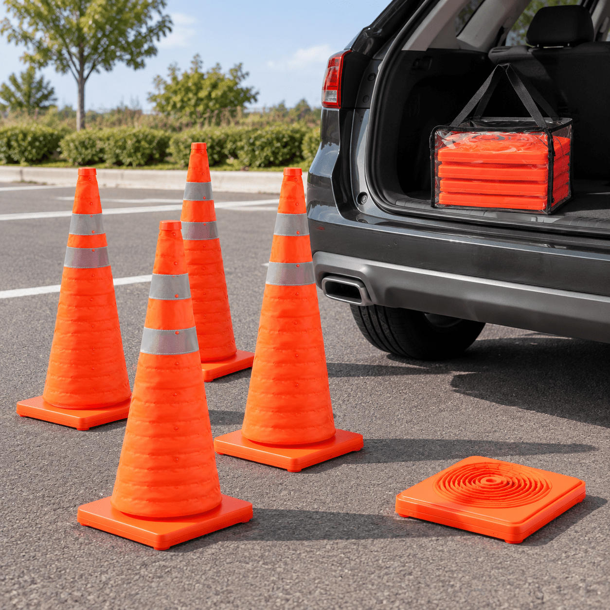 Traffic Riser Cone 28 Inch 4 Pack Collapsible Traffic Safety Cones with Reflective Collars ...