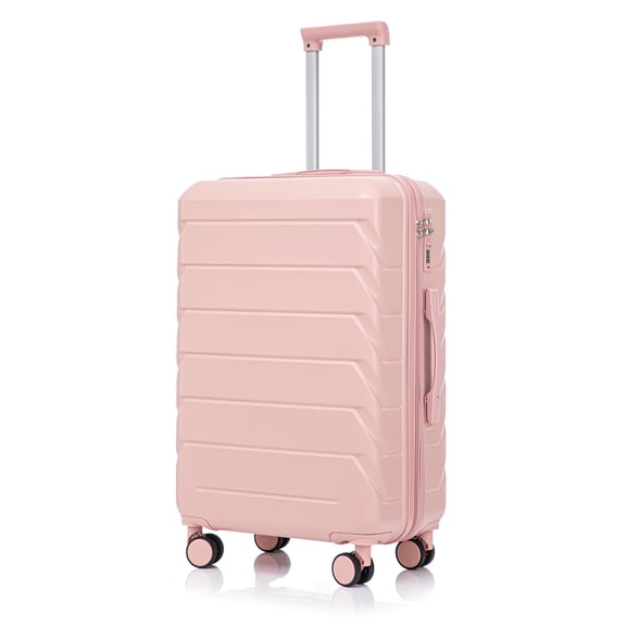 28 Inch ABS Hard Shell Checked Luggage, Scratch Resistant, 4 Multi-Directional Wheels, Combination Lock & Side Hooks, Lightweight Waterproof Large Suitcase (Pink)