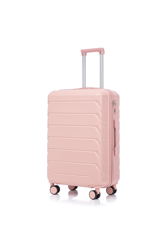 28 Inch ABS Hard Shell Checked Luggage, Scratch Resistant, 4 Multi-Directional Wheels, Combination Lock & Side Hooks, Lightweight Waterproof Large Suitcase (Pink)