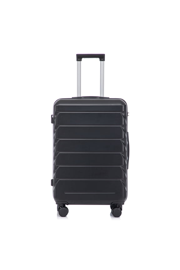 28 Inch ABS Hard Shell Checked Luggage, Waterproof Scratch Resistant Travel Suitcase with Spinner Wheels, Combination Lock & Side Hooks, Black