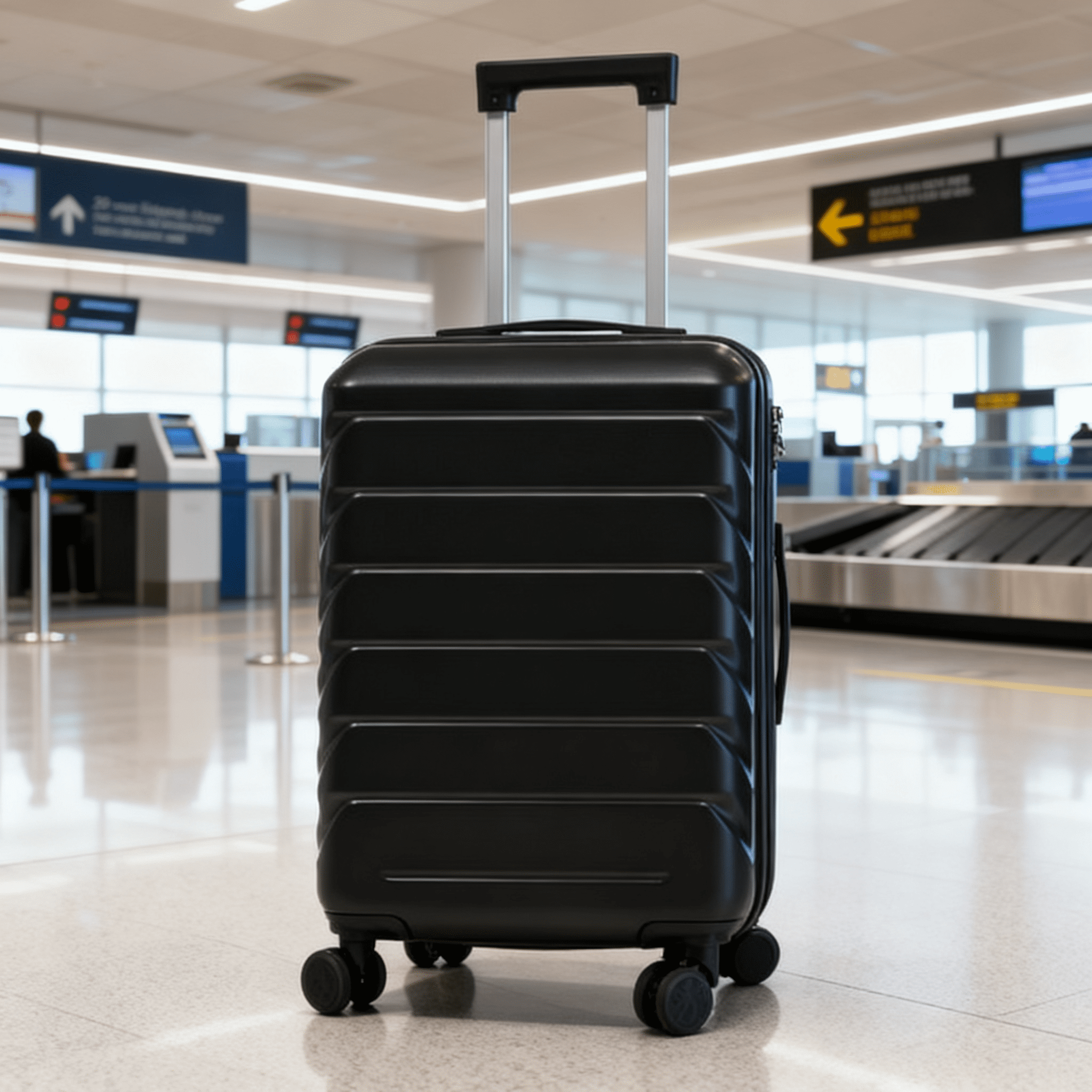 28 Inch ABS Hard Shell Large Travel Checked Luggage - Scratch Resistant Surface Four Multi-Directional Wheels, With Combination Lock and Side Hooks .(Black)