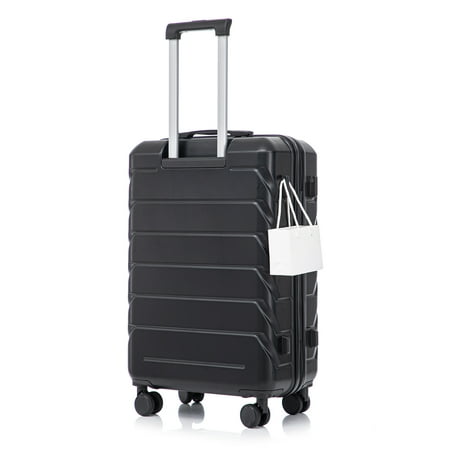 28 Inch ABS Hard Shell Large Travel Checked Luggage - Scratch Resistant Surface Four Multi-Directional Wheels, With Combination Lock and Side Hooks .(Black)