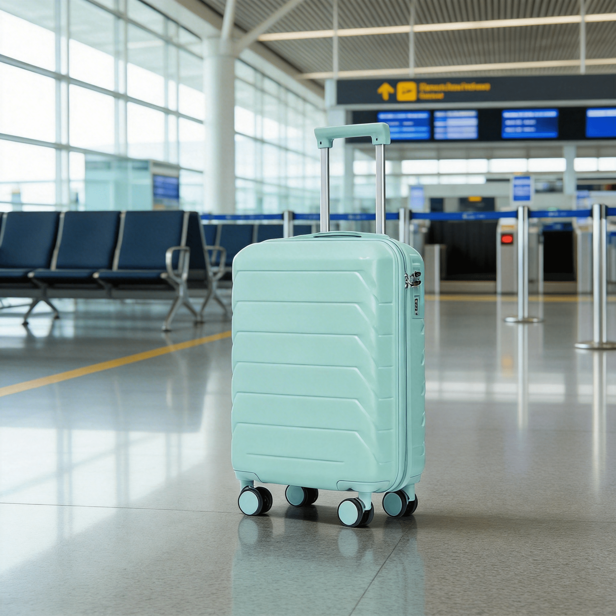 28 Inch ABS Hard Shell Large Travel Checked Luggage - Scratch Resistant Surface Four Multi-Directional Wheels, With Combination Lock and Side Hooks .(Mint Green)