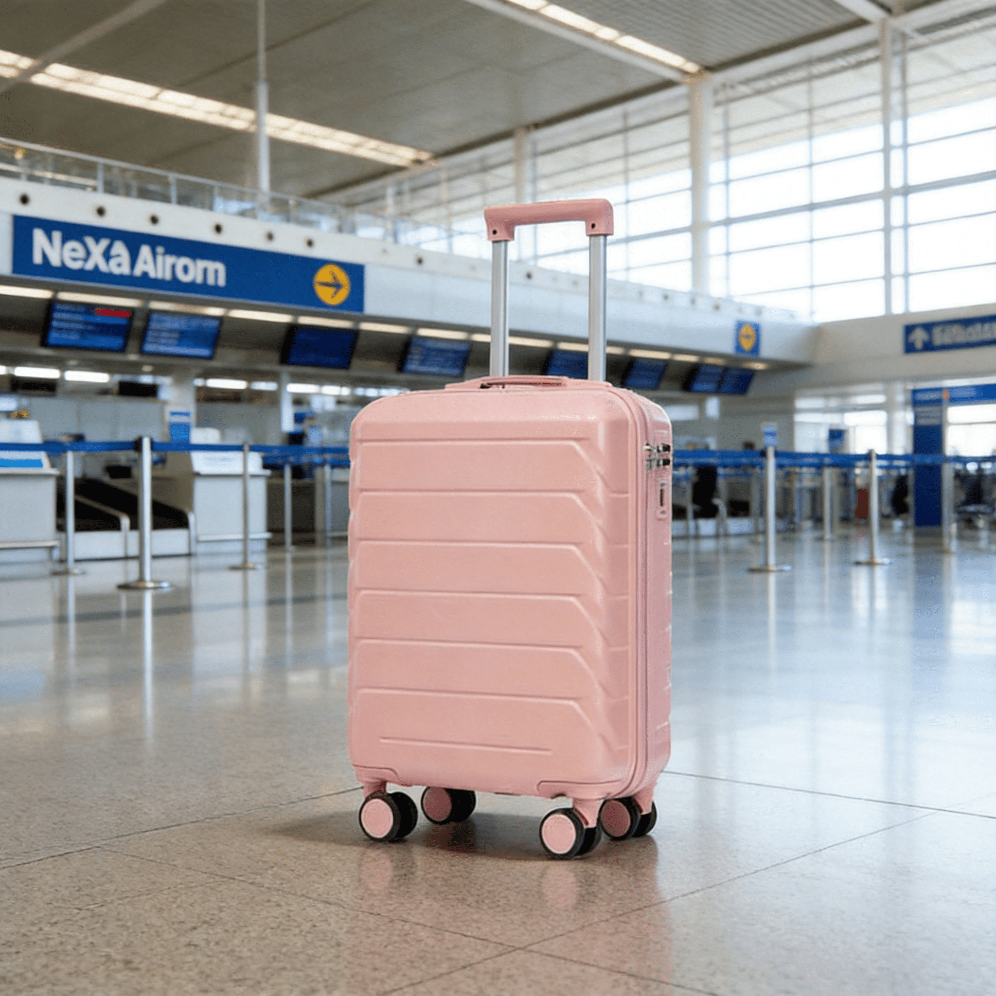 28 Inch ABS Hard Shell Large Travel Checked Luggage - Scratch Resistant Surface Four Multi-Directional Wheels, With Combination Lock and Side Hooks .(Pink)