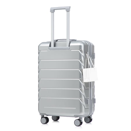 28 Inch ABS Hard Shell Large Travel Checked Luggage - Scratch Resistant Surface Four Multi-Directional Wheels, With Combination Lock and Side Hooks .(Silver)