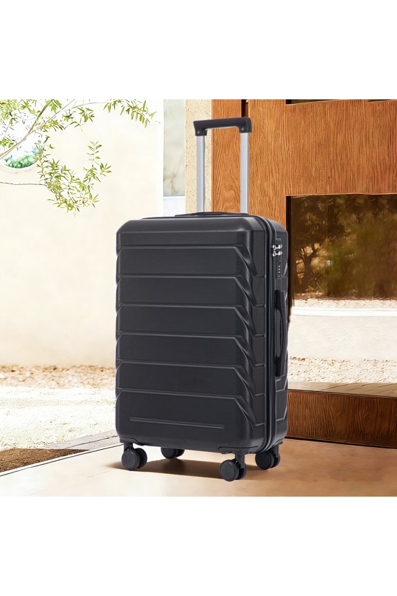 28 Inch ABS Hard Shell Large Travel Checked Luggage - Scratch Resistant Surface Four Multi-Directional Wheels, With Combination Lock and Side Hooks .(Silver)