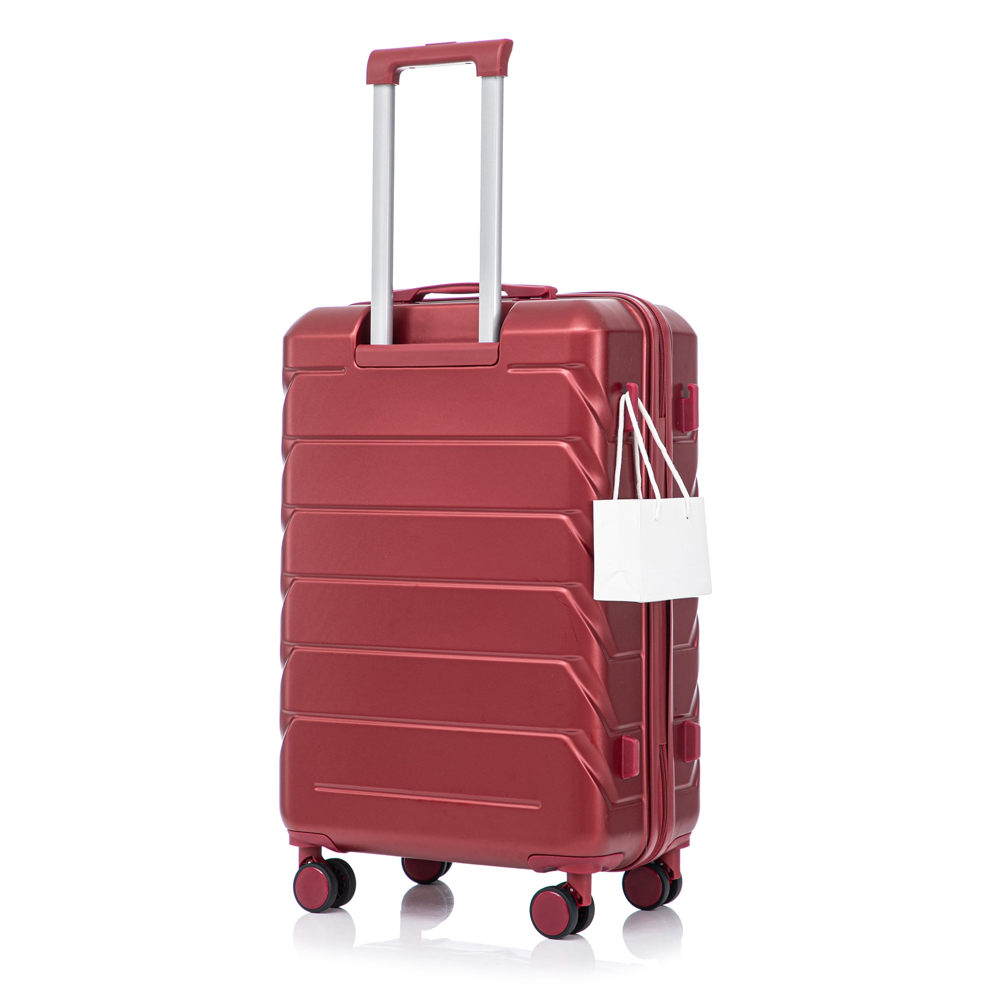 28 Inch ABS Hard Shell Large Travel Checked Luggage - Scratch Resistant Surface Four Multi-Directional Wheels, With Combination Lock and Side Hooks .(WINE RED)