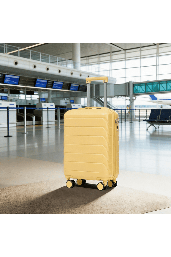 28 Inch ABS Hard Shell Large Travel Checked Luggage - Scratch Resistant Surface Four Multi-Directional Wheels, With Combination Lock and Side Hooks .(Yellow)