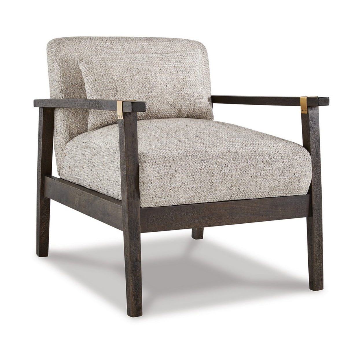 28 Inch Accent Chair Brown Wood Frame Beige Toned Herringbone Polyester ...