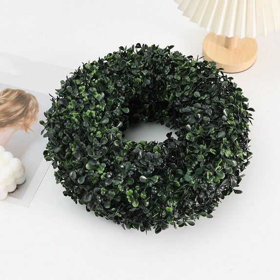28 Inch Artificial Boxwood Wreath, Green Faux Leaf Wreath for Front Door, Wall, Window, Indoor & Outdoor Decor