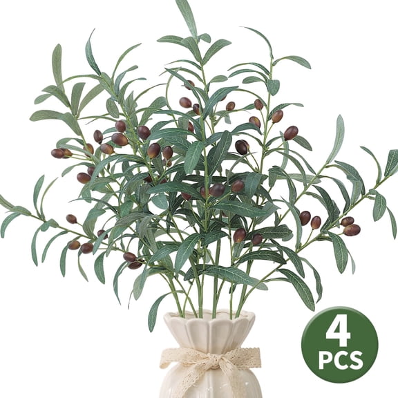 28 Inch Artificial Olive Branches - Silk Leaf Greenery Stems for Vase Arrangements,Wedding,and Home Decor,4 Pcs