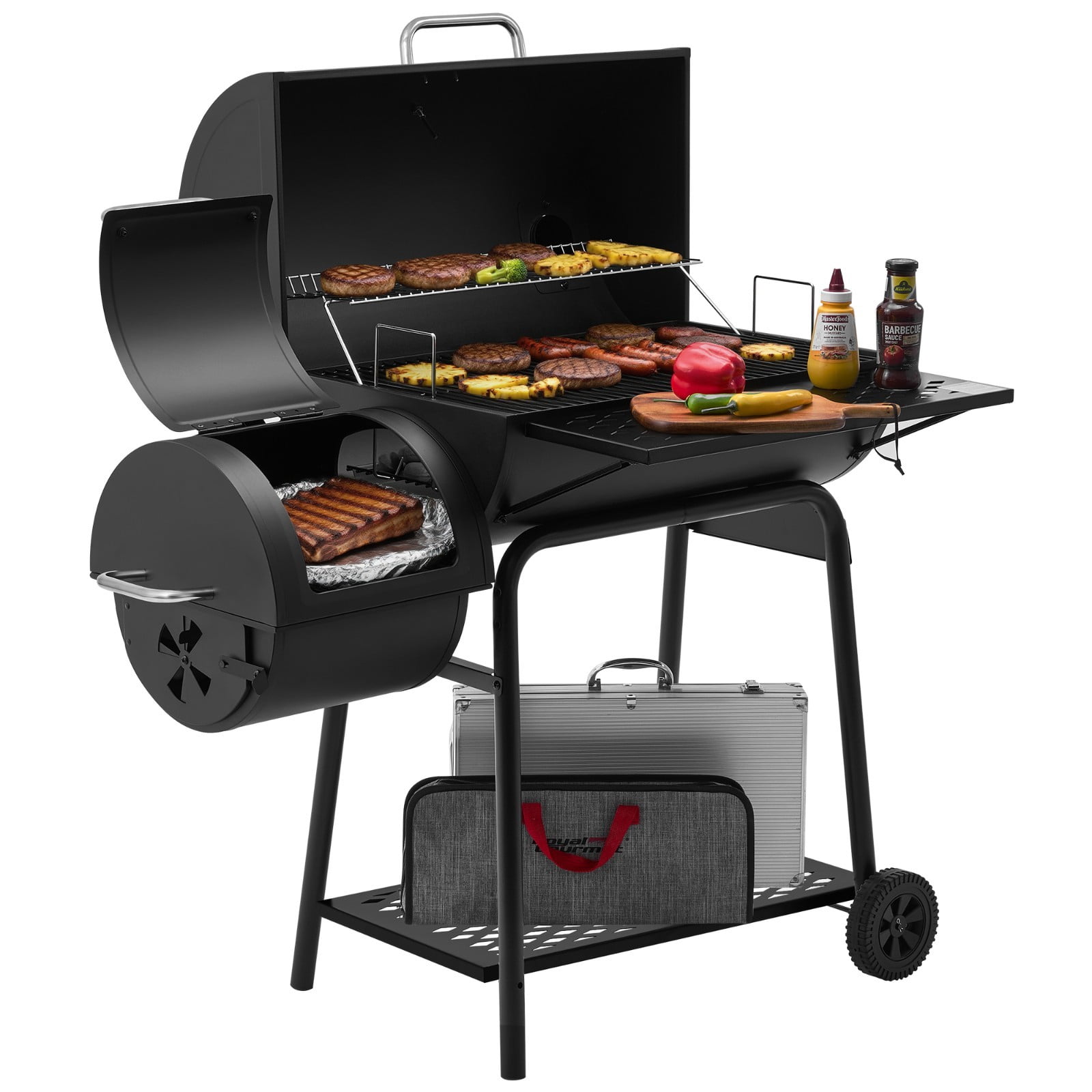 28-Inch Barrel Charcoal Grill with Offset Smoker,855 Sq, Black