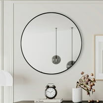 28 Inch Black Circular Metal Framed Wall Mirror Fog Resistant for Bathroom Vanity Living Room Bedroom Decor