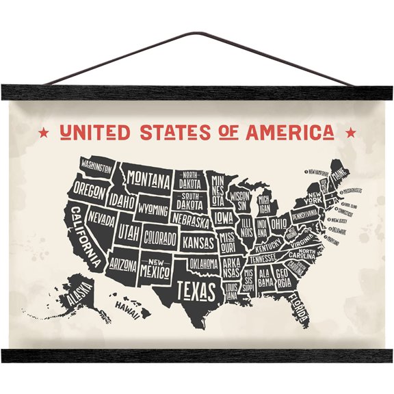28 Inch Black Wood Picture Hanger Frame For Wall Art Canvas Map Decor