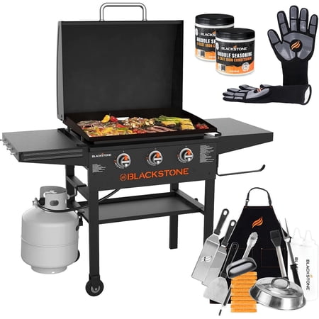 28 Inch Blackstone Griddle 2080 with Hood, XL Griddle Original 3-Burner Outdoor Flat Top Grill, Blackstone Accessories, Seasoning, Blackstone Gloves