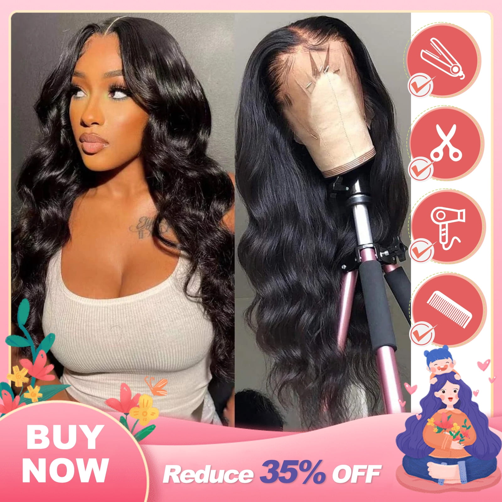 28 Inch Body Wave Lace Front Wigs Human Hair Pre Plucked 