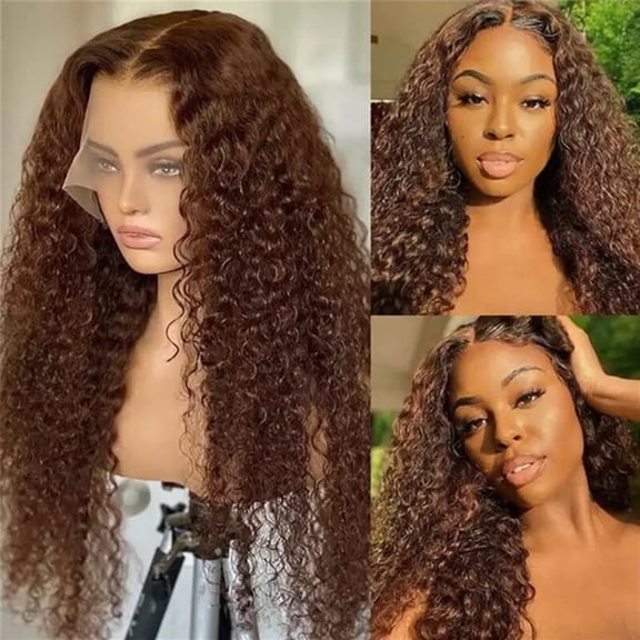 28 Inch Brown Synthetic Long Deep Wave Wig for Women - Adjustable High Temperature Silk Wig, No Pins or Tape Needed, Easy to Wear & Wash, Fashionable Curly Wigs for Daily Cosplay Party