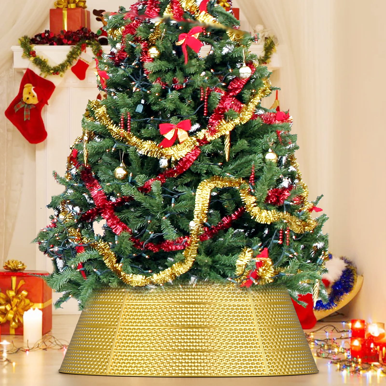 Free Shipping 28 Inch Christmas Tree Collar Metal Christmas Tree Collar Decoration for Real or Artificial Trees Perfect for Christmas Tree Decoration Golden Walmart