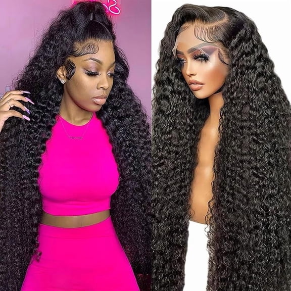28 Inch Deep Wave Lace Front Wigs Human Hair 200% Density 13x4 HD Lace Front Wigs Human Hair Pre Plucked Deep Curly Wig for Women Natural Black