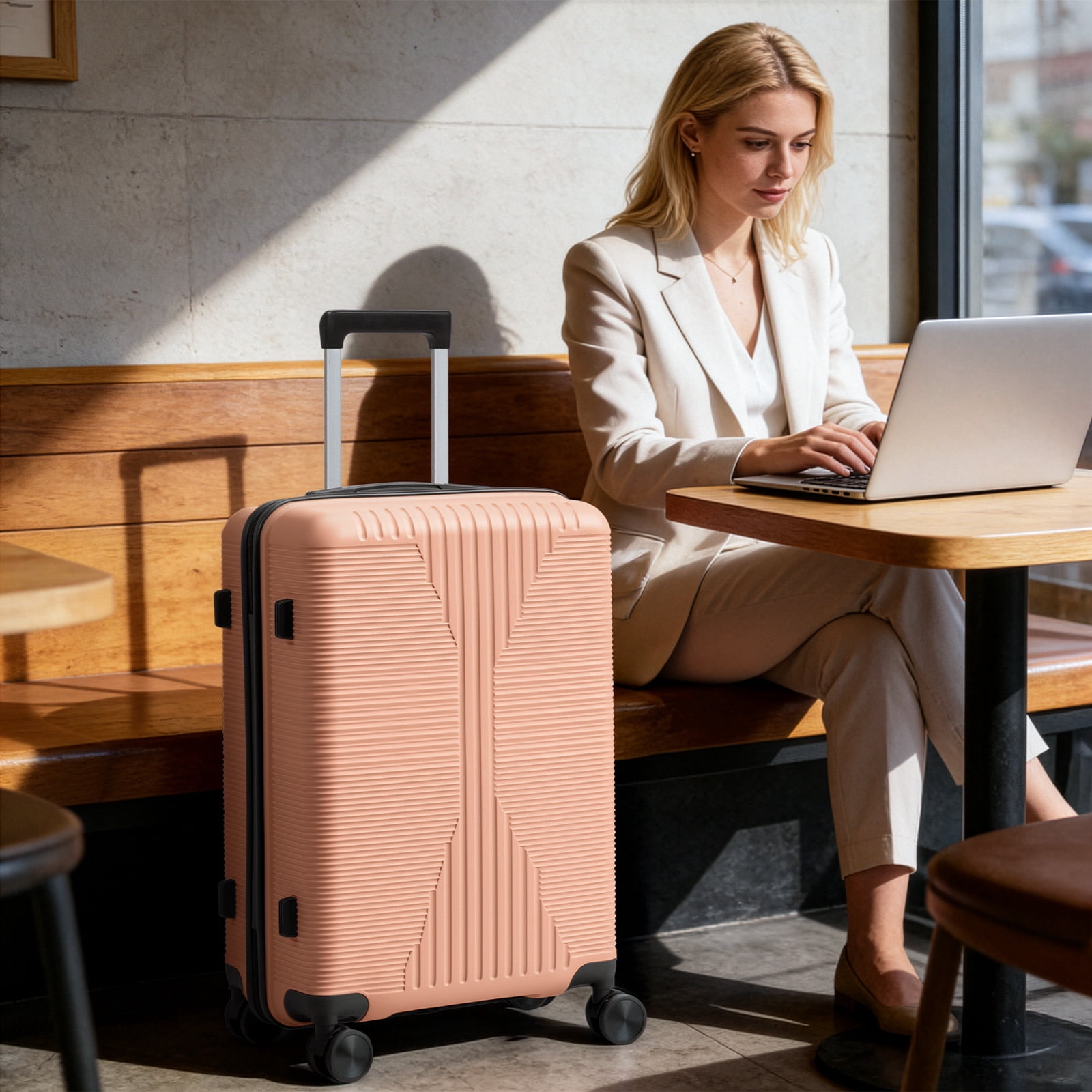 28 Inch Expandable Hard Shell Checked Suitcase, 360 Silent Spinner Wheels Luggage for 7+ Days Long Family Travel