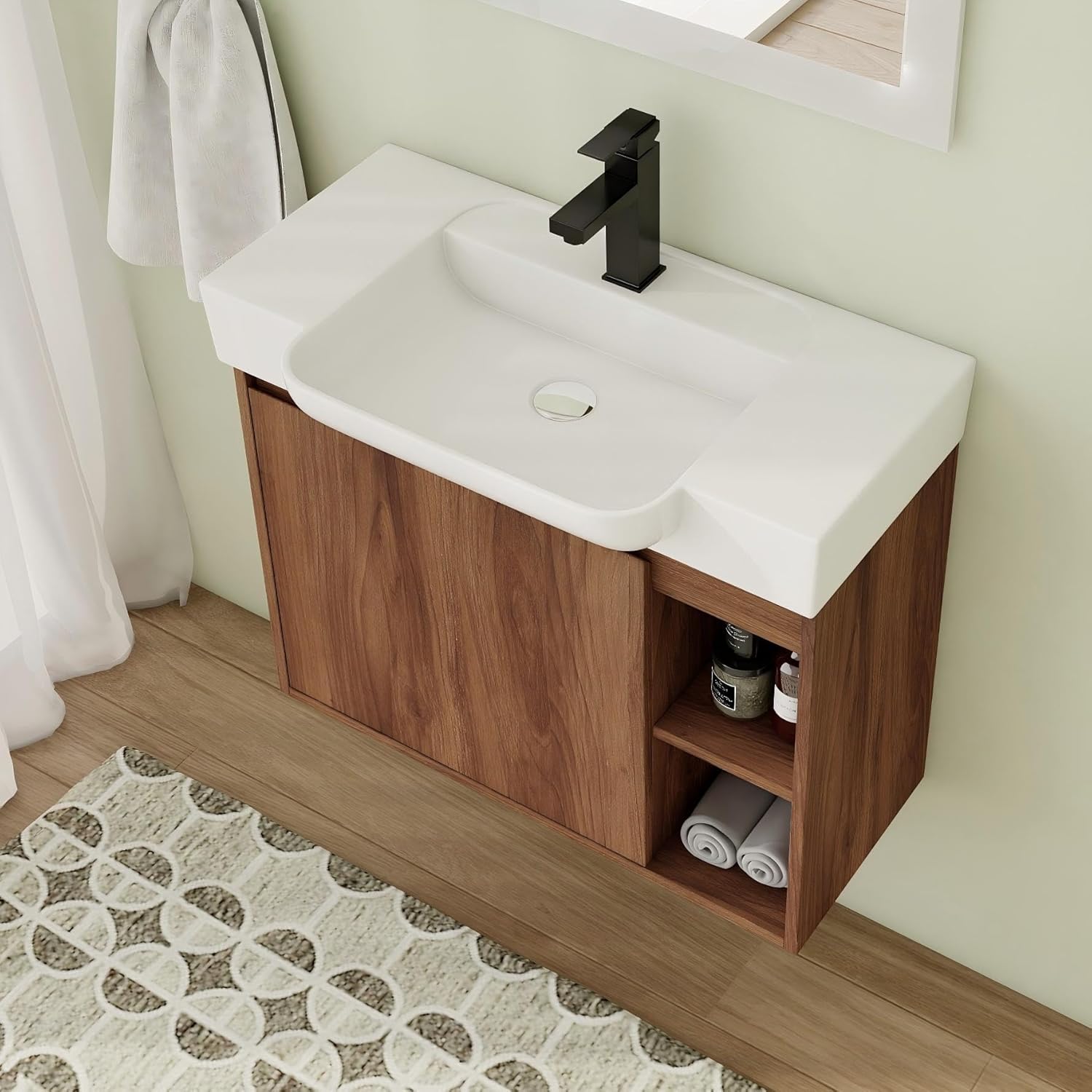 28" Bathroom Vanity With Sink – Modern Floating Wall-Mounted Set, Single Ceramic Basin, Honeycomb Aluminum Cabinet – Space-Saving For Small Bathrooms