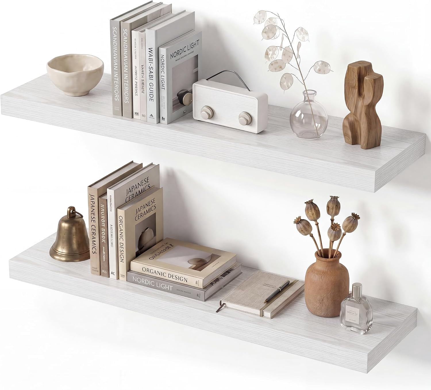 28 Inch Floating Wall Shelves Set of 2, Wall Mounted Storage and ...