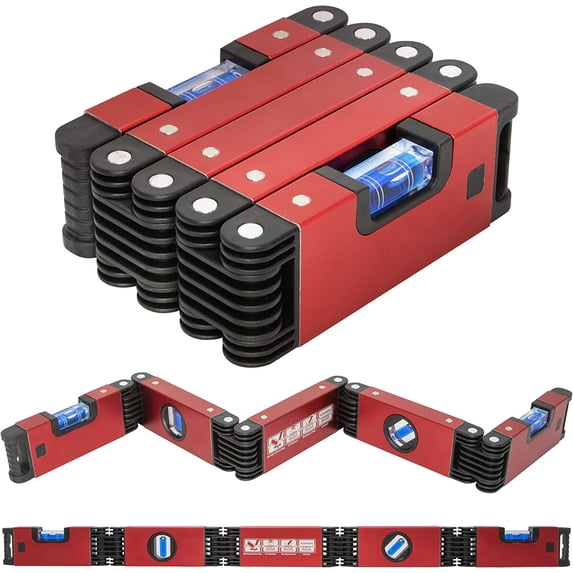 28 Inch Foldable Level Measuring Tool with 4 Easy-Read Level Bubbles 45°/90°/180° with Powerful Magnets for Carpenters,Woodworkers,Fabricators
