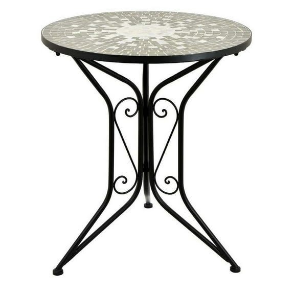 Benjara 28 Inch Garden Plant Stand Table, Accented Base, Metal, Gray and Black