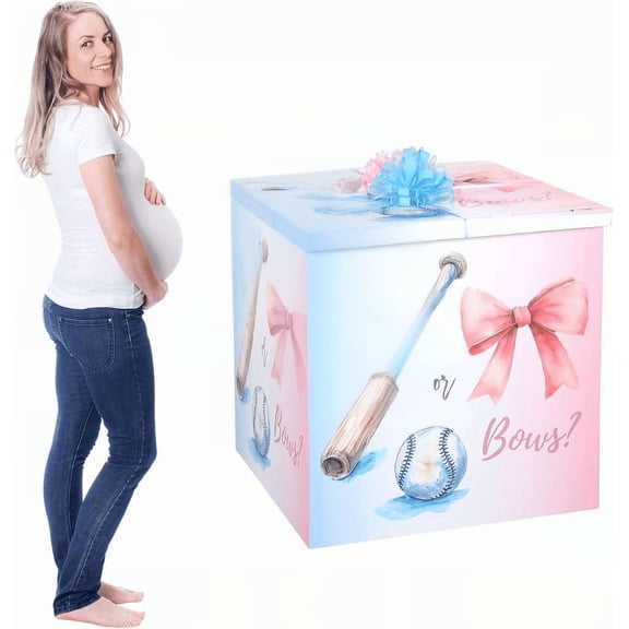 28 Inch Gender Reveal Gift Box with Lid Oversized Balloon Box Pull Bows or Baseballs