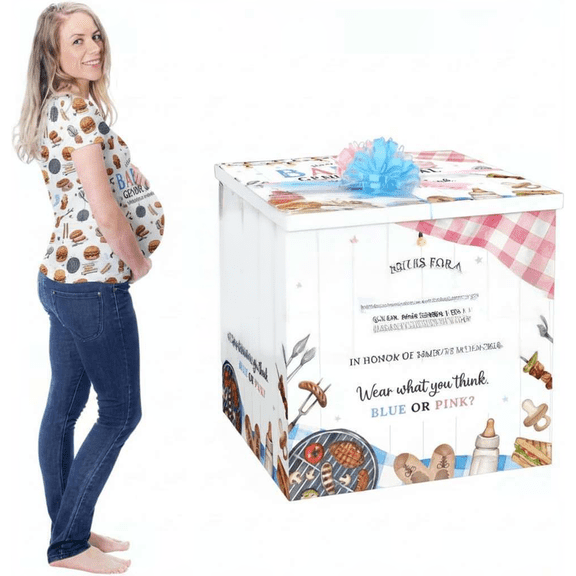 28 Inch Giant Gender Reveal Gift Box with Lid Kit Oversized Balloon Box Large Pull Bows for Baby Shower Birthday Party Decor