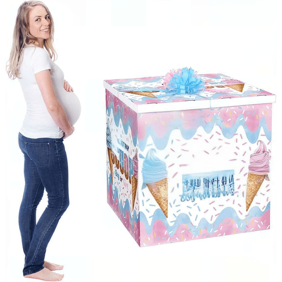 28 Inch Giant Gender Reveal Gift Box with Lid Large Pull Bows Style What's the Scoop