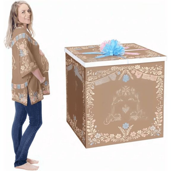 28 Inch Giant Gender Reveal Gift Box with Lid Oversized Balloon Box Large Pull Bows for Baby Shower Party Decor