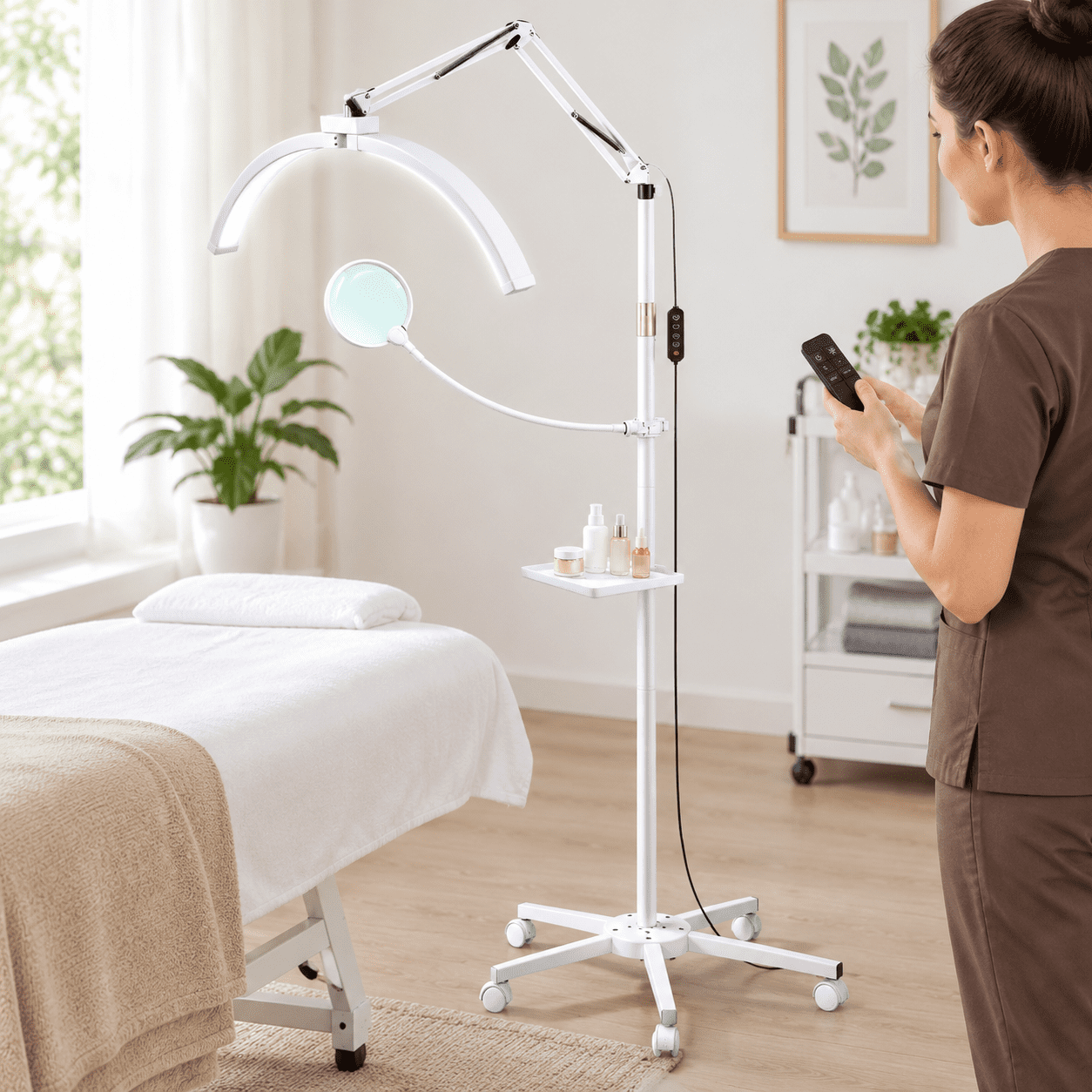 28 Inch Half Moon Lash Floor Lamp with 5X Magnifier and Rolling Base ...