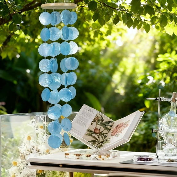 28 Inch Handcrafted Capiz Shell Wind Chime with Melodious Sound Outdoor